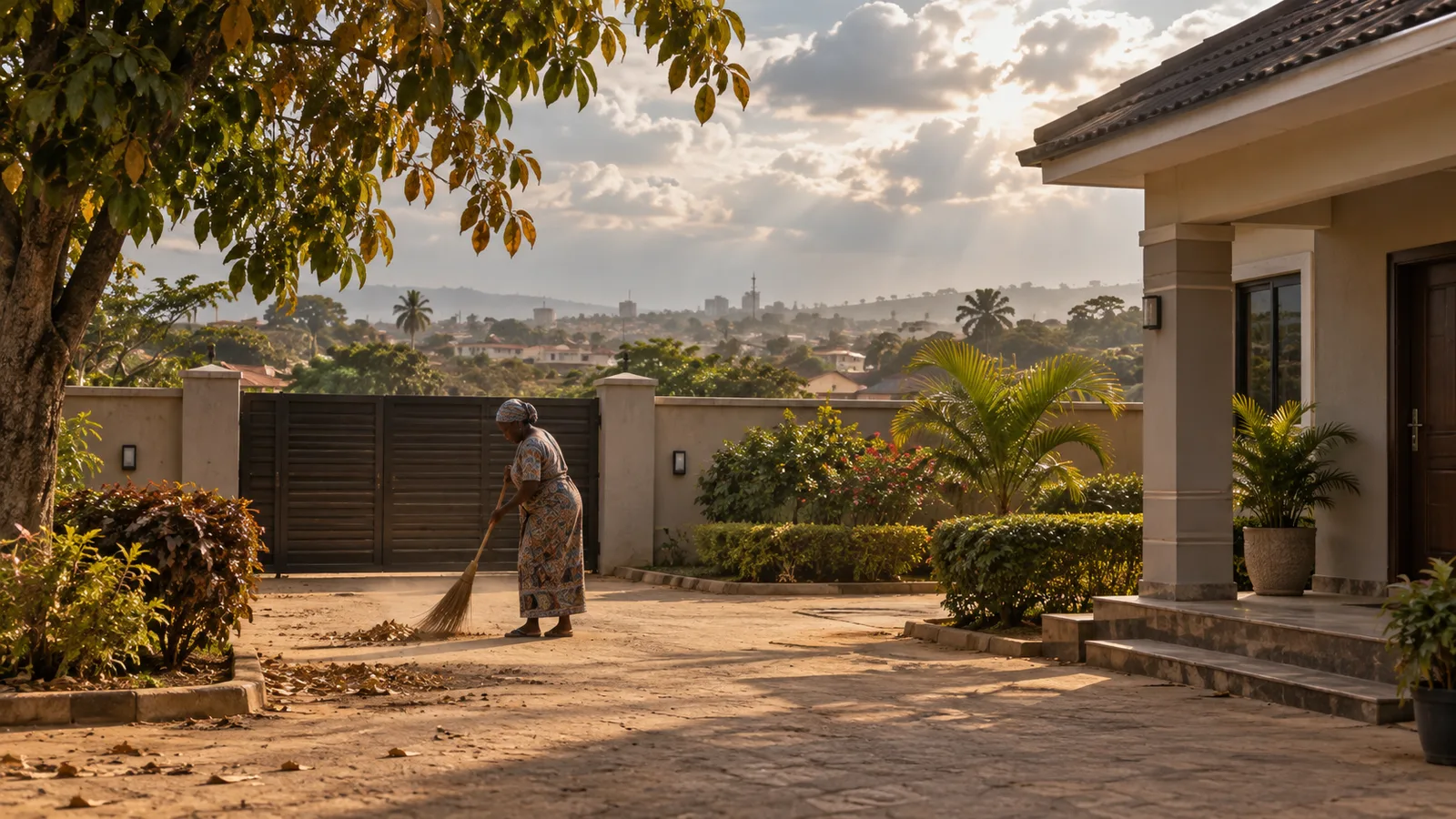 A Nigerian compound under a changing sky, between seasons
