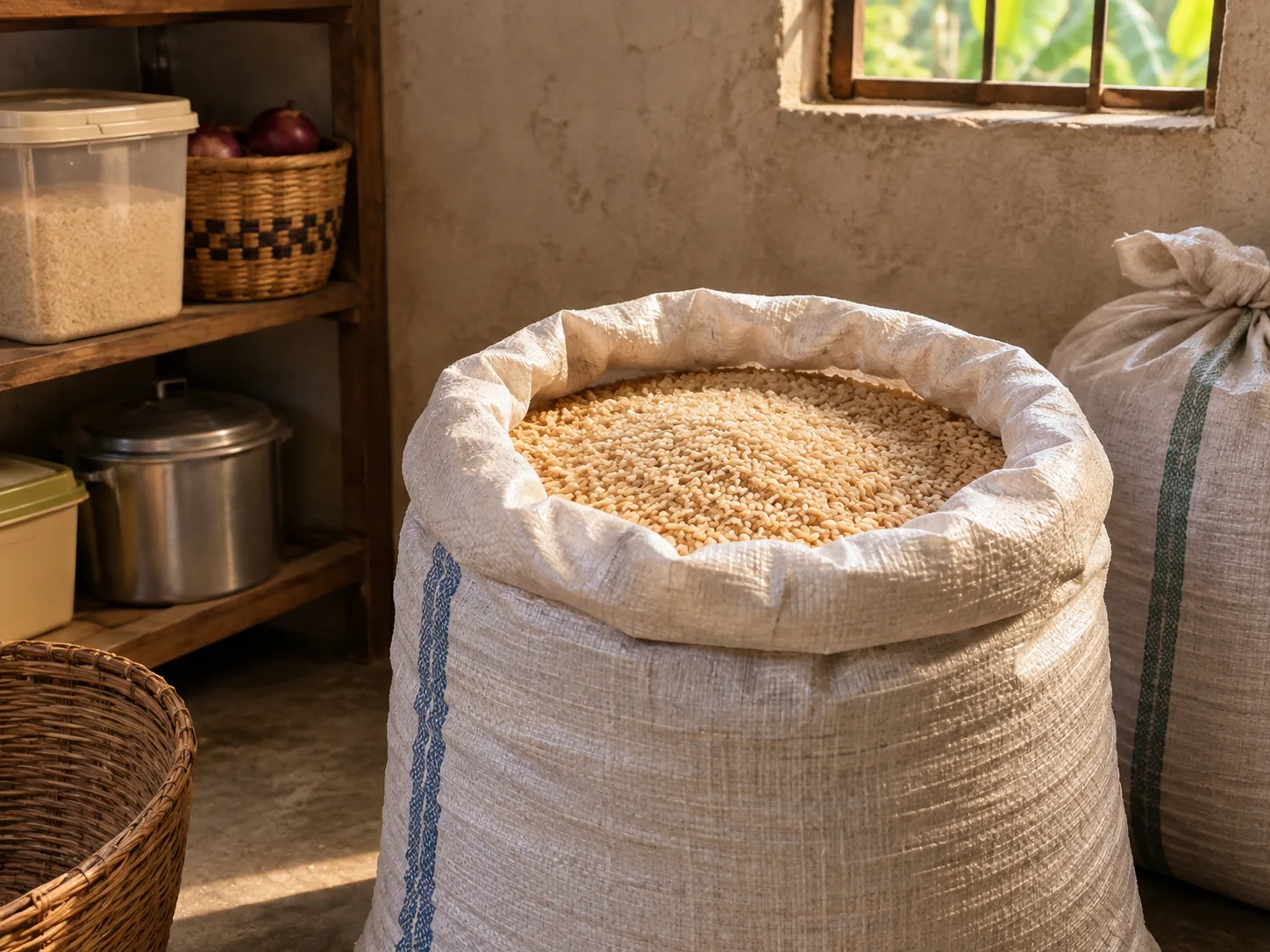 Grain in an open sack, seen close